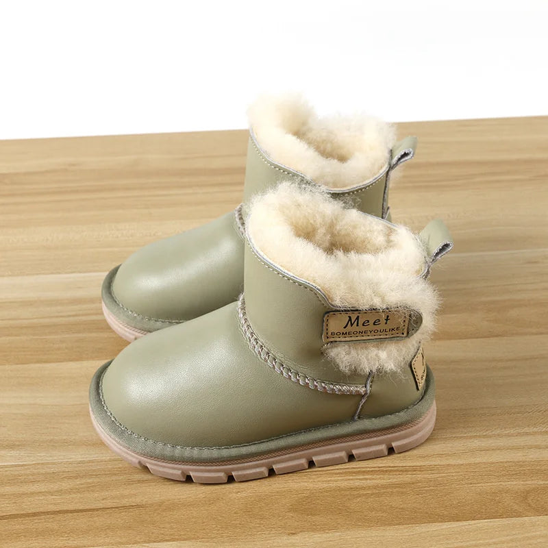 Winter Children's Bright Leather Snow Boots Thickened Sheepskin Fur Zpaxo Fruit green 26(insole 17cm) China Mainland