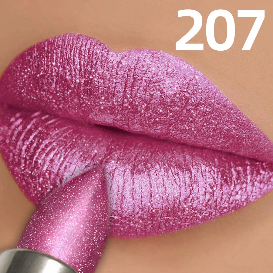 Metallic Glitter Lipstick 3 Waterproof Lip Balm Red Long Last Tint