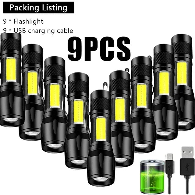 COB+XPE Zoomable Mini Tactical Flashlight – Rechargeable LED