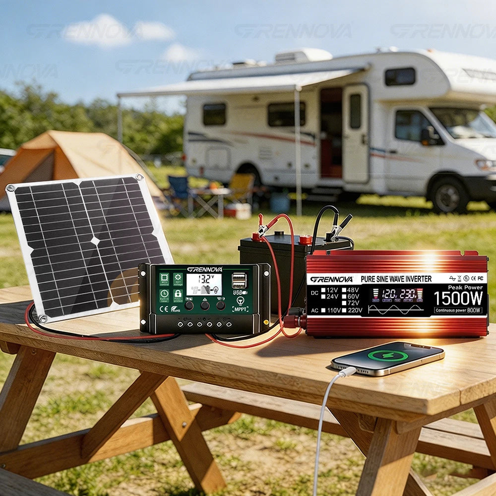 Grennova 1500W Off-Grid Pure Sine Solar Complete Set 30W Panel + Inverter + 60A MPPT Controller Real Power Emergency Home Backup Zpaxo