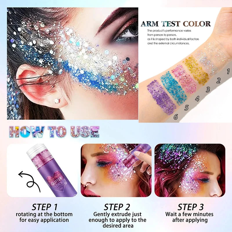 Sparkling Sequins Glitter Gel Stick High Gloss Shine Gold Pearl Eye Shadow Glitter Face Body Painting Makeup for Christmas Party Zpaxo