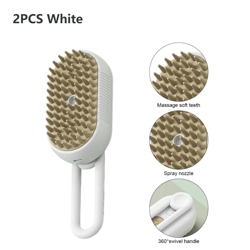 1 Steam Brush Cat Dog Grooming Comb Electric Water Spray Curry Zpaxo 2PCS White
