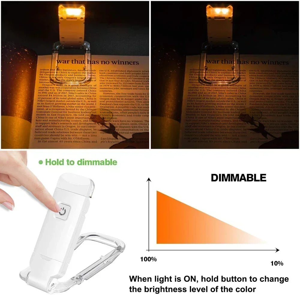 LED Clip-On Book Light – Amber, USB Rechargeable, 3 Brightness Clip-On Reading Light Zpaxo