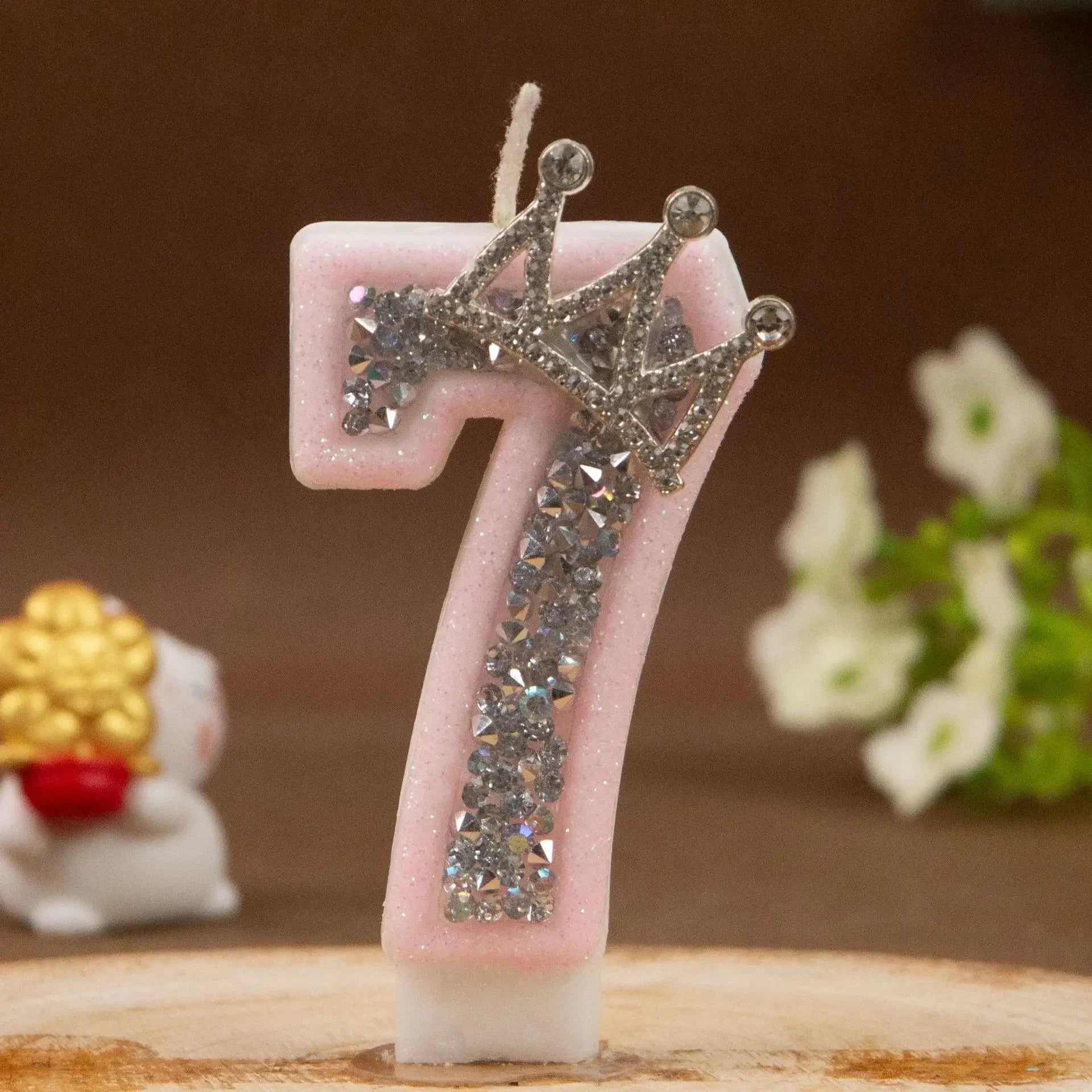 0-9 Pink Glitter Number Candle Silver Rhinestone Crown Kids Birthday Zpaxo Digit 7 B15257H