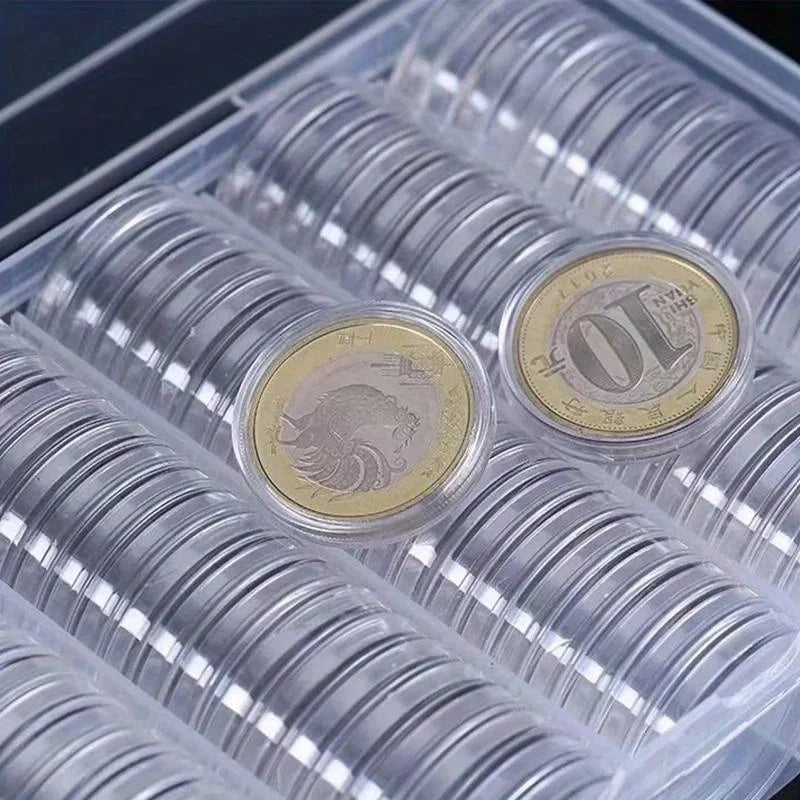 Box Coin Capsules Plastic Storage Organiser Collection Supplies Round