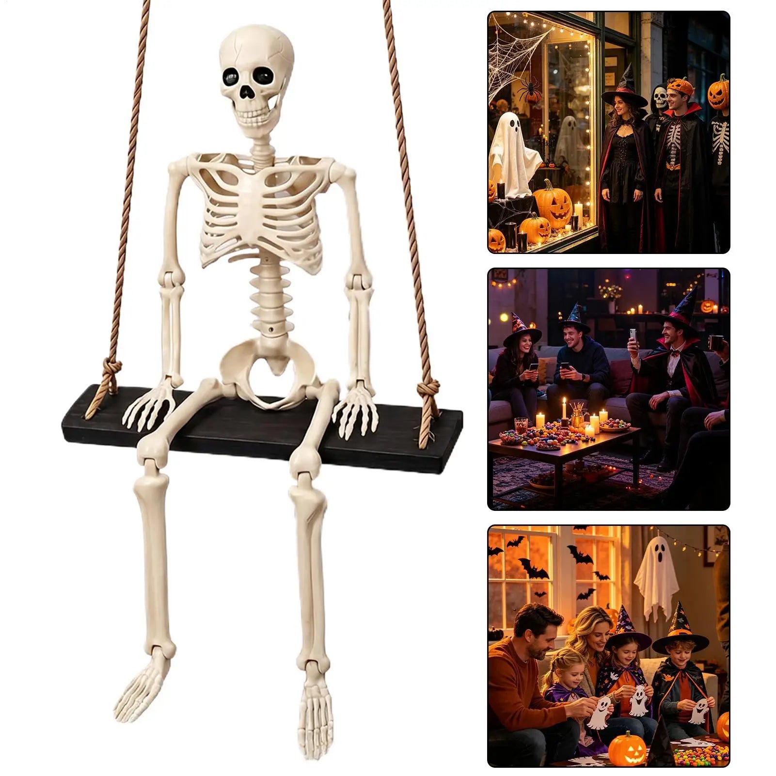 Halloween Swinging Skeleton Outdoor Halloween Spooky Decor Patio Hanging Decorations for Outdoor Garden Yard Courtyard Porch Zpaxo