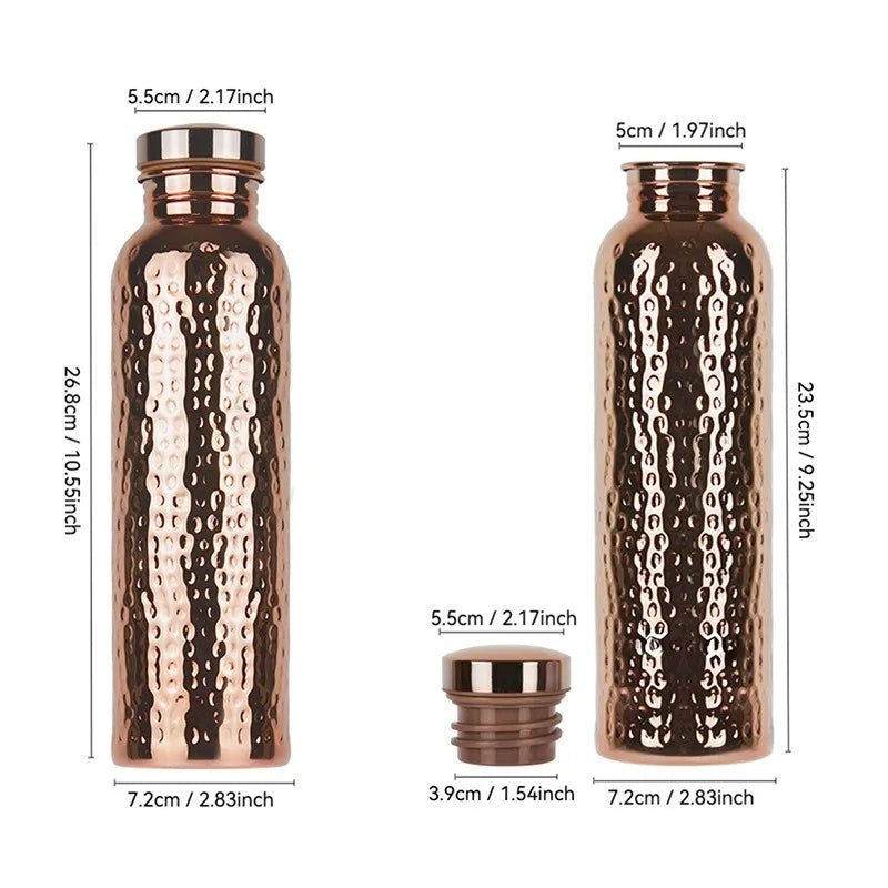 New 800ML Electroplated Copper Water Bottle One-Click Open Lid Stainless Steel Hammer Pattern Cup Sports Water Bottle Zpaxo