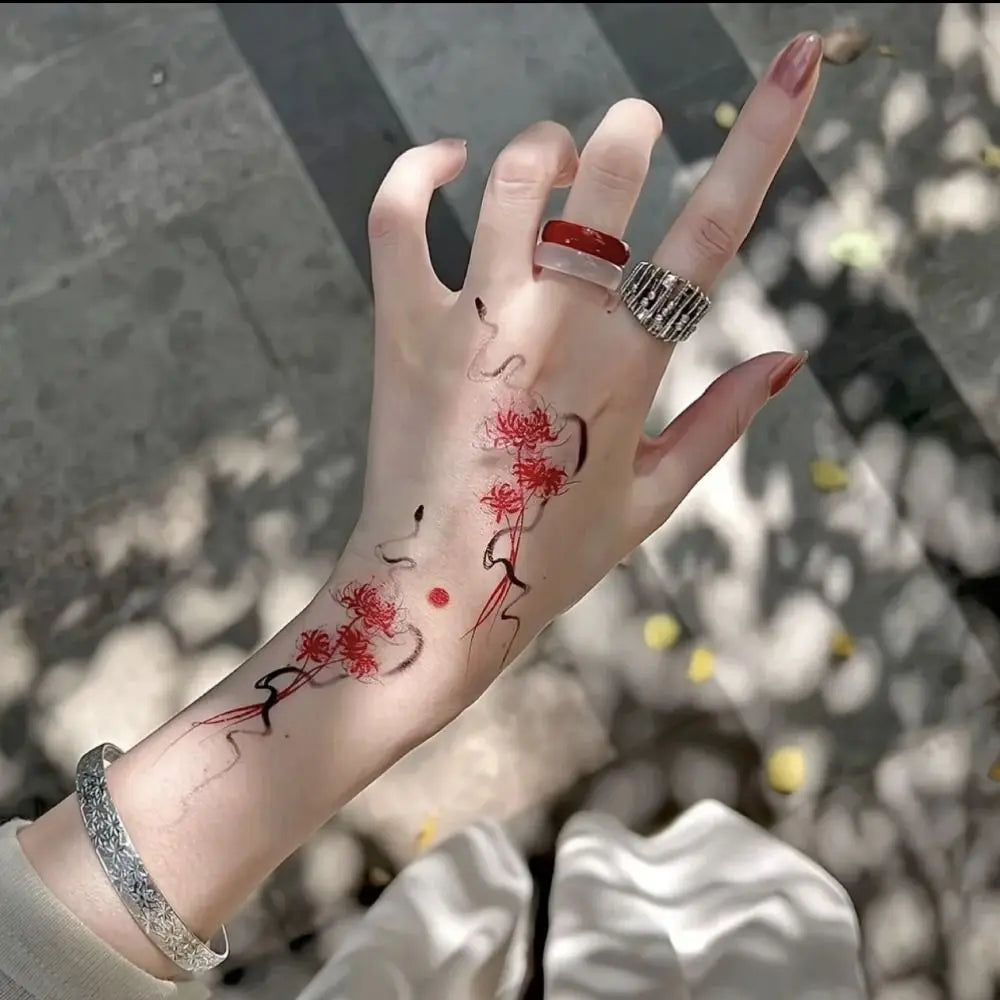 Trendy Flower Temporary Tattoos Glitter Waterproof Arm Tattoo Zpaxo