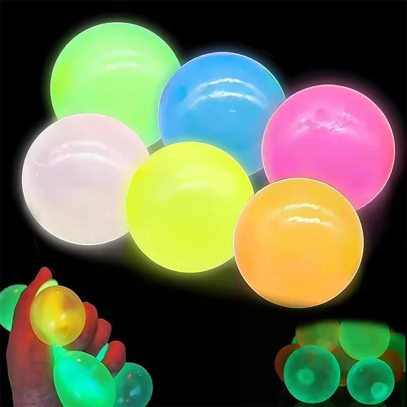 Glow-in-the-Dark Sticky Ceiling Balls 5/10Pcs Sticky Glows Balls Fidget Toys Stress Relief Sensory Toys Wall & Ceiling Decor Zpaxo