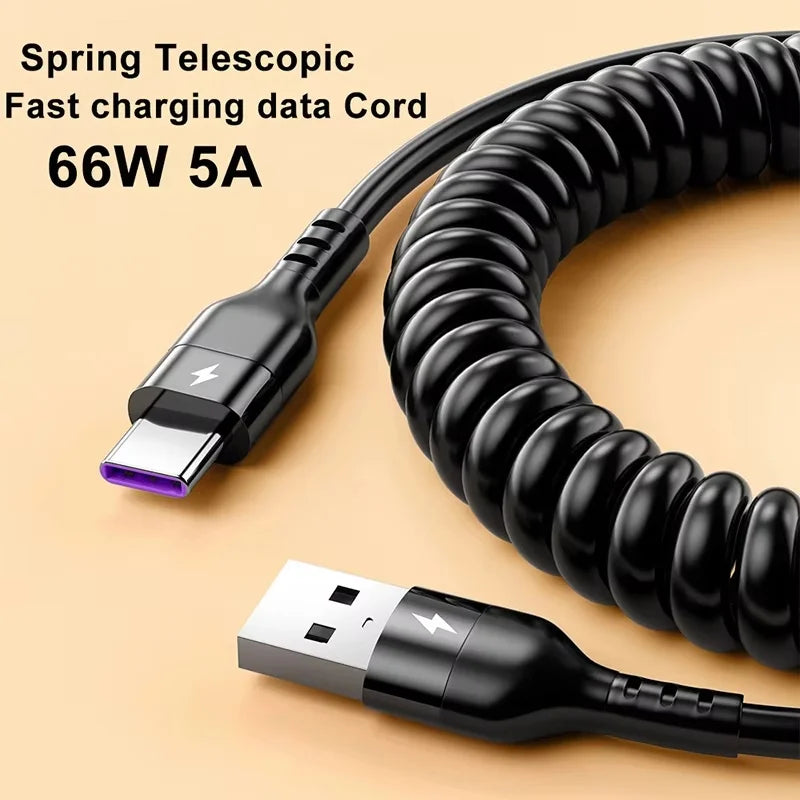 66W 5A Fast Charging USB C Cable Spring Car Phone Charger Huawei