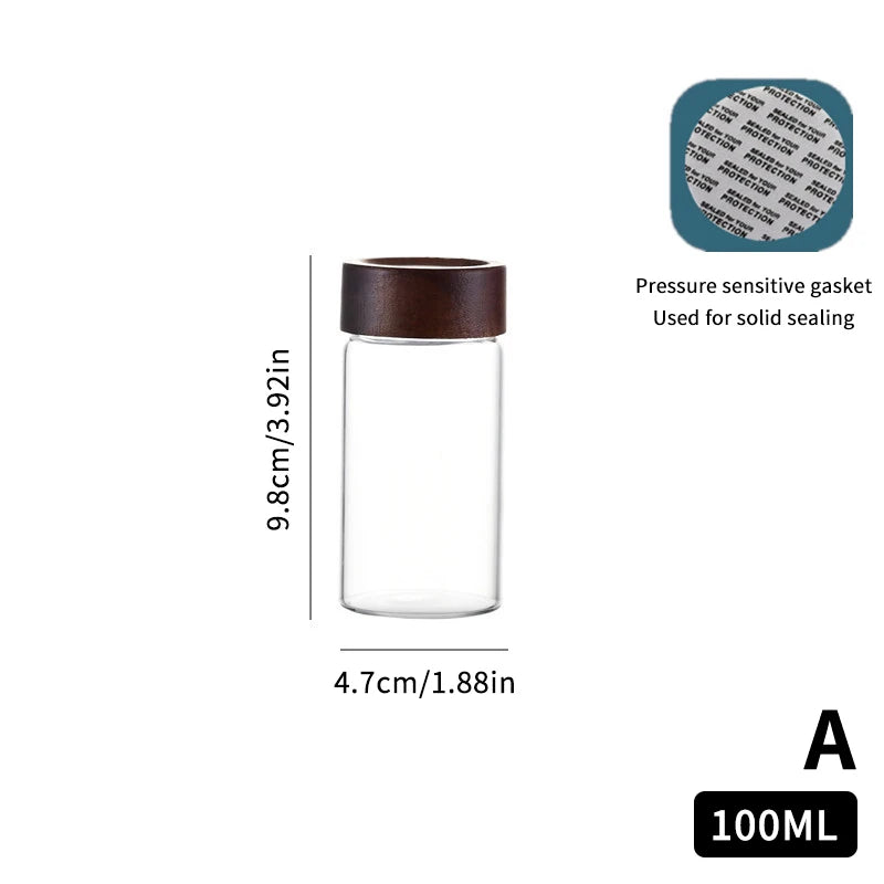 CMMini Wood Lid Coffee Beans Storage Container Tube Kitchen Sealed Zpaxo 100ML A