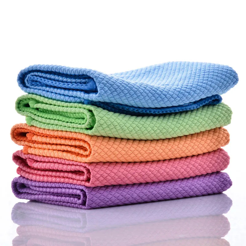 5/10pcs Dish Towels Fish Microfibre Scale Cleaning Cloth Reusable Kitchen Wipes Soft Dishcloths Lint-Free Super Absorbent Towel Zpaxo 5pcs