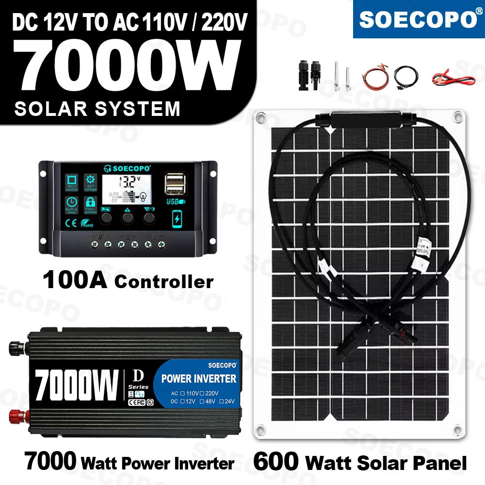 【Flexible & Easy】SOECOPO 7000W Portable Solar Kit | Bendable Panel 750W Inverter, 100A Charge Controller for RV/Boat Zpaxo