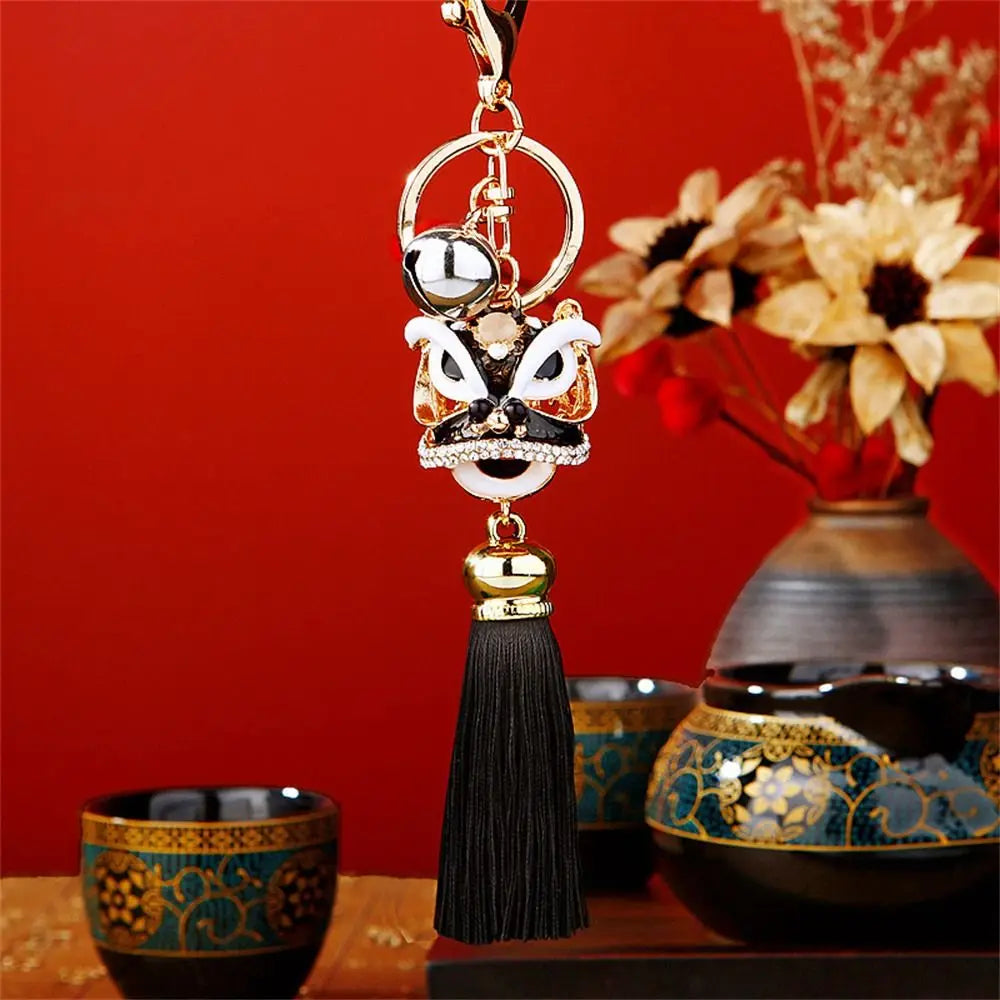 Bag Accessory Chinese Style Lion Dance Keychain Crystal Animal Fortune Lion Lion Wake Keychain Enamel Tassel Women Bags Holder Zpaxo Black
