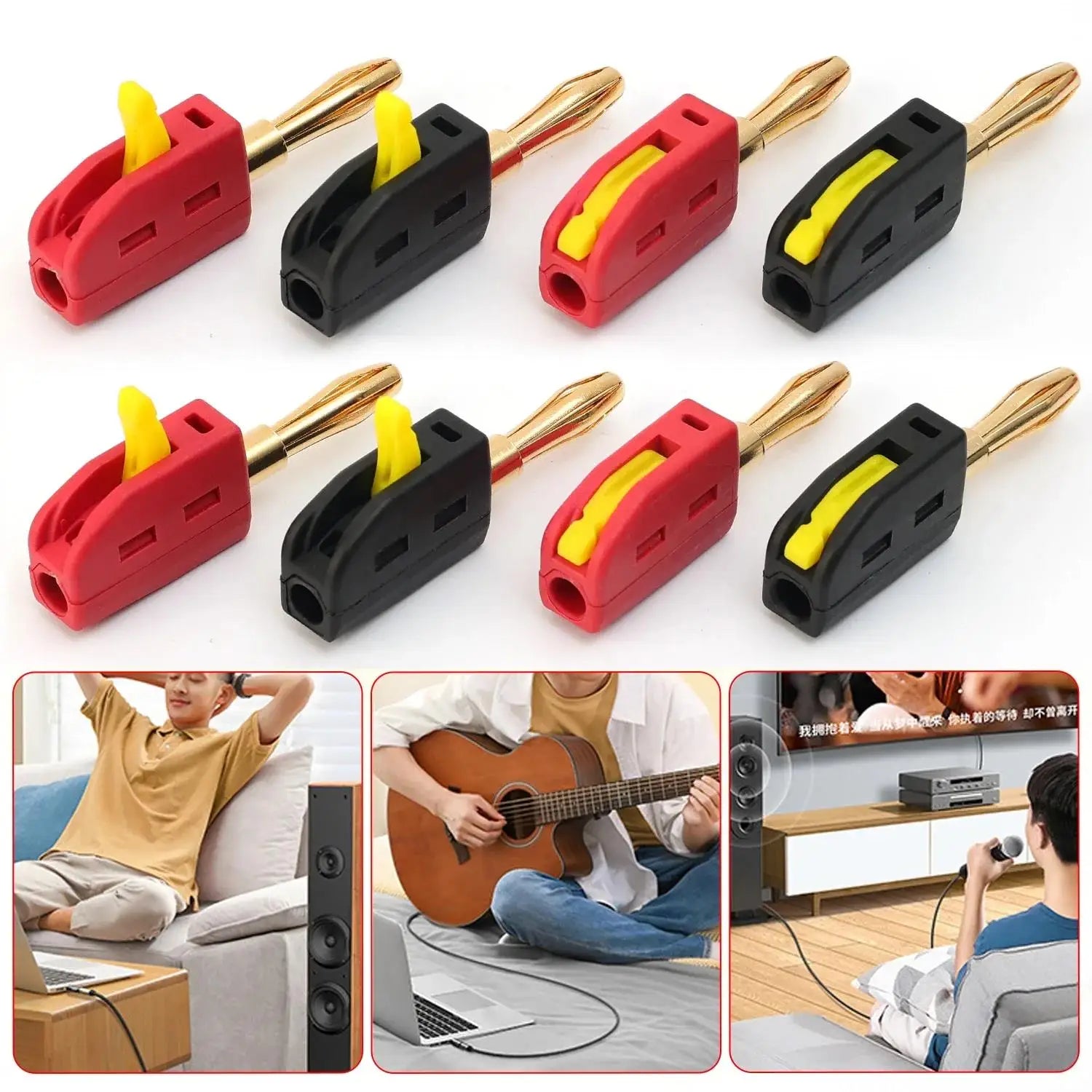 6Pcs 4mm Banana Plug High Current Self-Locking Quick Connect Gold-plated Banana Connector For 32A Electrical Test Power Testing Zpaxo