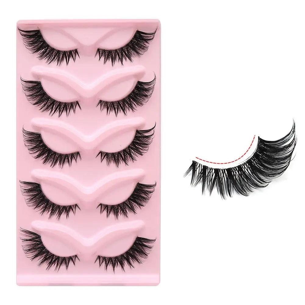 5Pairs Soft Natural Lashes Faux Mink Wispy Mink Eyelashes Extension Makeup Winged Fluffy Thick Lashes Cat Eye False Lashes Zpaxo C
