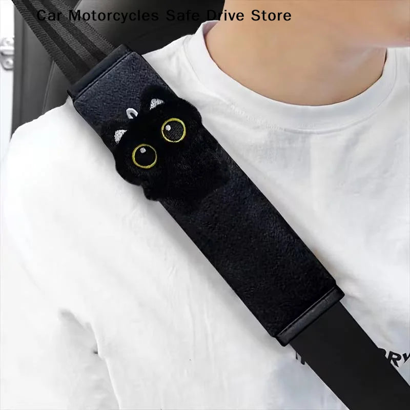 CM1pc Black Car Pillow Cat Plush Shoulder Seat Belt Cover Cute Animal