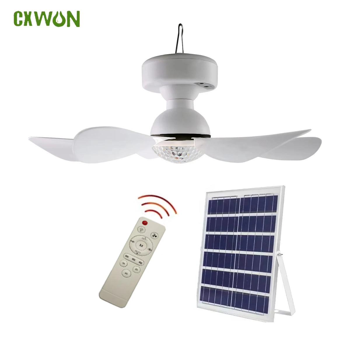 Solar Powered Charging Ceiling Fan Lights with 3 Color Led Lighting Portable for Outdoor Indoor Use Solar Fan Bulb Lamp Zpaxo