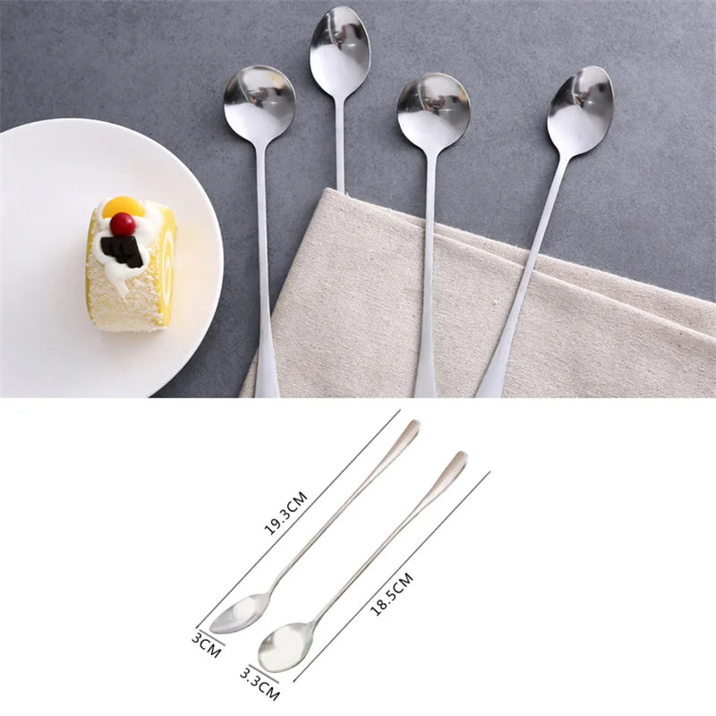 Durable Long Handled Stainless Steel Coffee Spoon Ice Cream Dessert