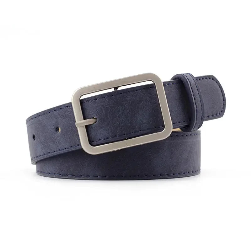 Fashion Square Pin Buckles Belts Women Silver Buckle Leather Jeans