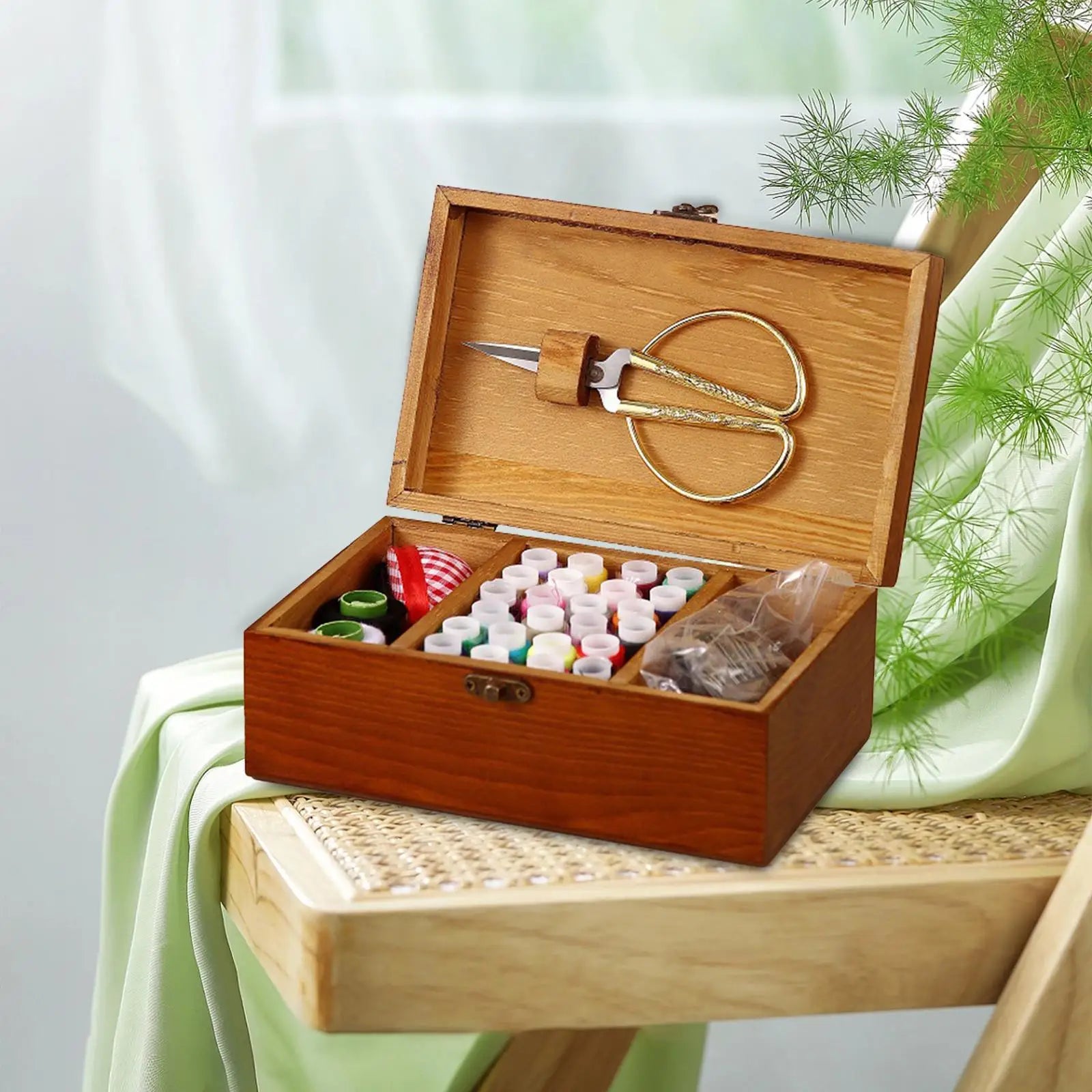 Vintage Wooden Sewing Box – 3-Compartment Organizer Wooden Sewing Box Zpaxo