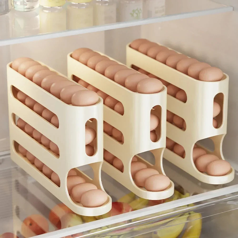 4 Layers Automatic Rolling Egg Holder Rack Fridge Egg Storage Box Container Kitchen Refrigerator Egg Dispenser Fridge Organizer Zpaxo