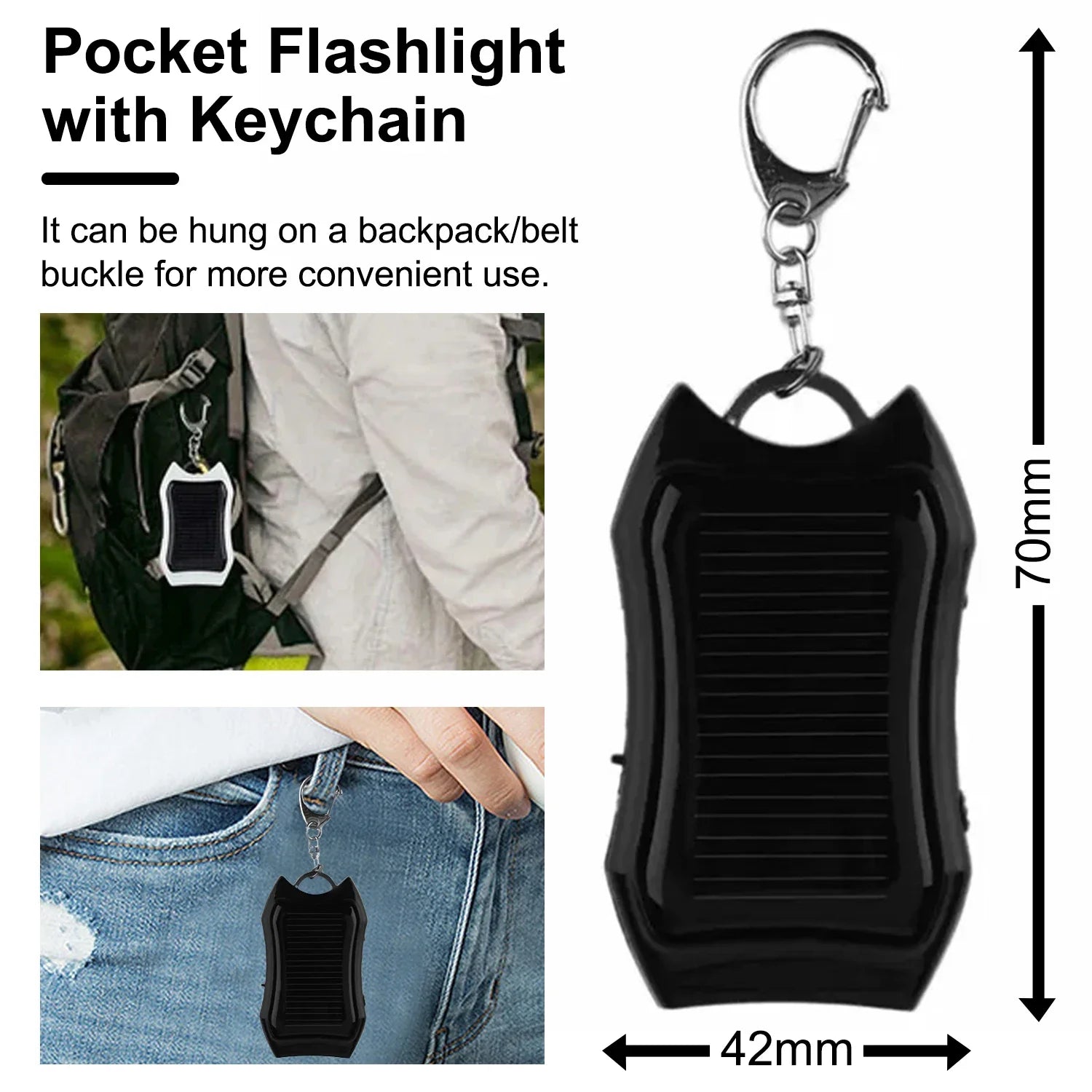 POCKETMAN Solar USB Keychain Flashlight – 2000 Lumen Mini Torch