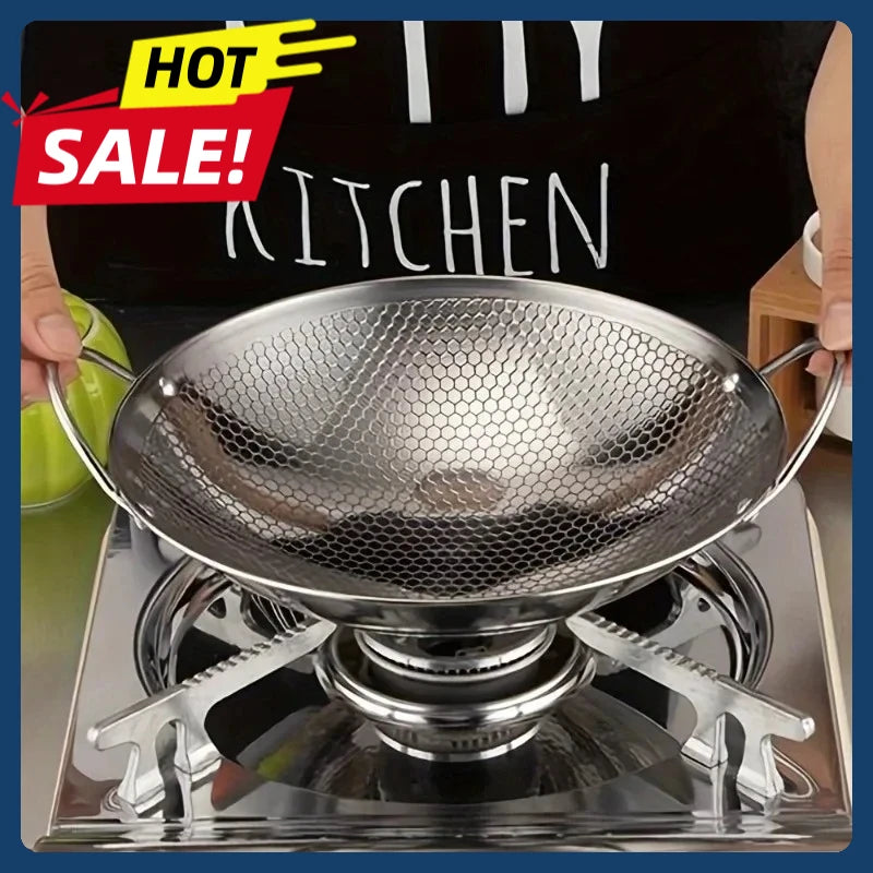 1pc 29cm/11inch stainless steel honeycomb skillet non-stick with handle scratch-resistant cooking pasta steak porridge ramen Zpaxo