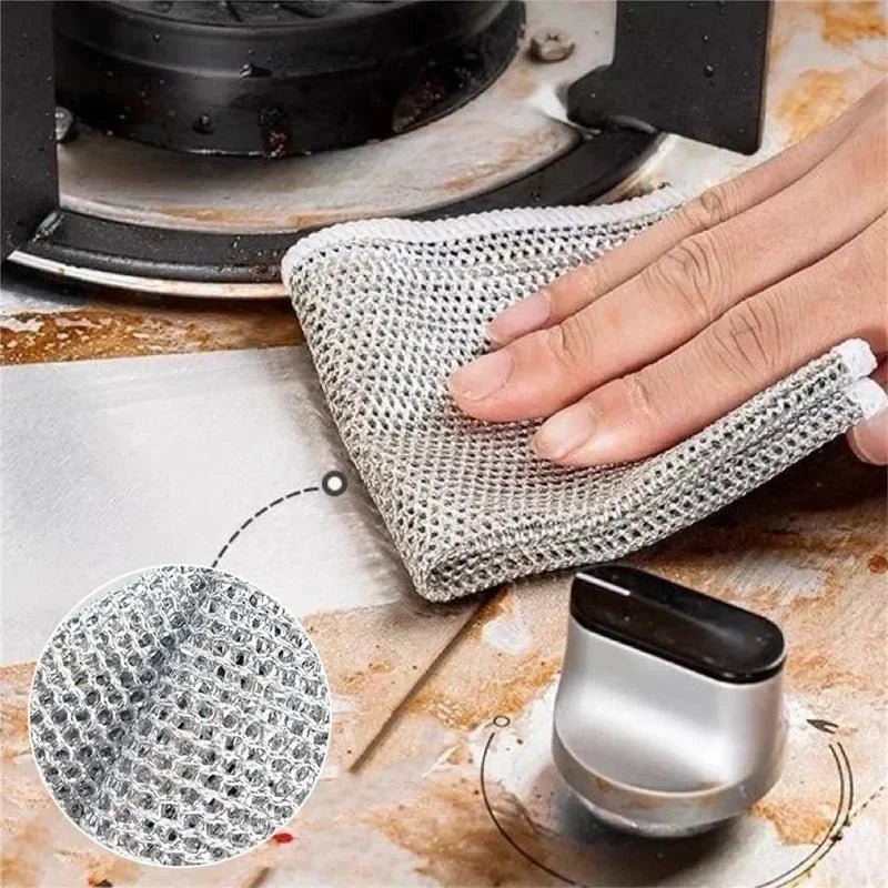 20/1x Steel Wire Cleaning Cloths Double Layer Metal Silver Wire Dishwashing Towels Kitchen Pot Pan Dish Non Stick Oil Rags Cloth Zpaxo