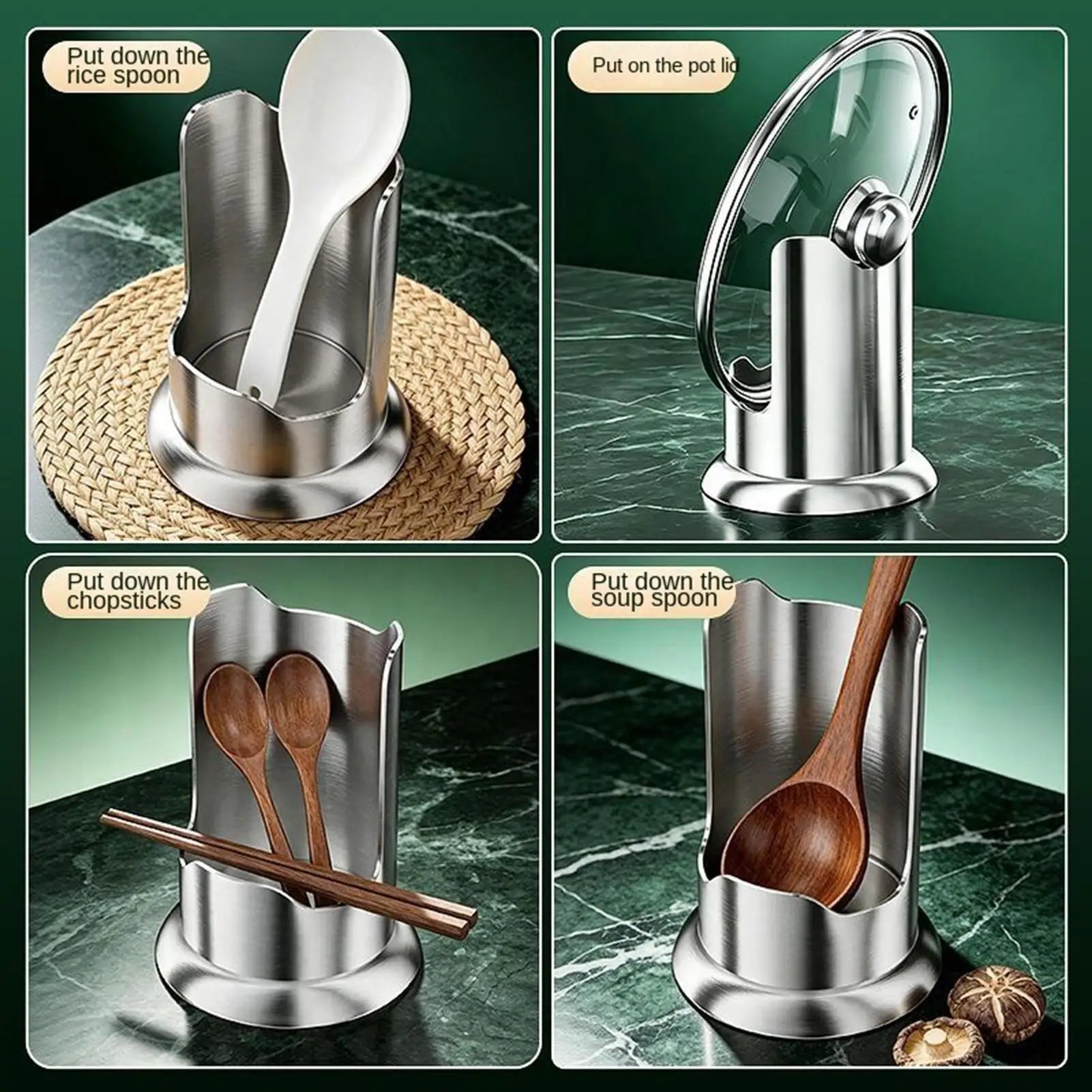 Spoon Rest Stainless Steel Pot Lid Cooking Utensil Storage Stand