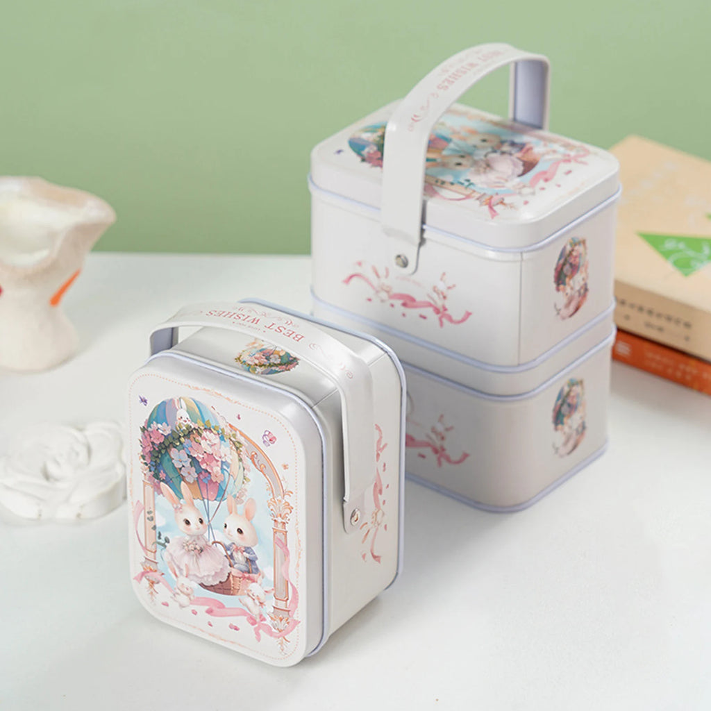 Cute Soft Fuzzy Bunny Keychain Tin Box Wishes Card Lucky Keychains
