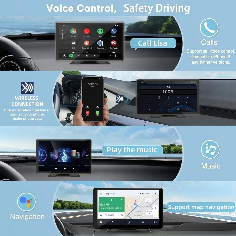 Hippcron 9-inch Car MP5 Multimedia Player HD Display Wireless Carplay