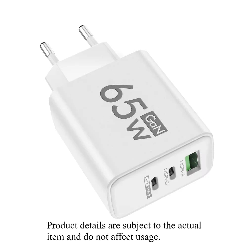 Fast Charging 65W USB-C Charger Charger PD Quick Charge 3.0 Wall For Phone Adapter For iPhone 15 Xiaomi POCO Samsung Oneplus Zpaxo White