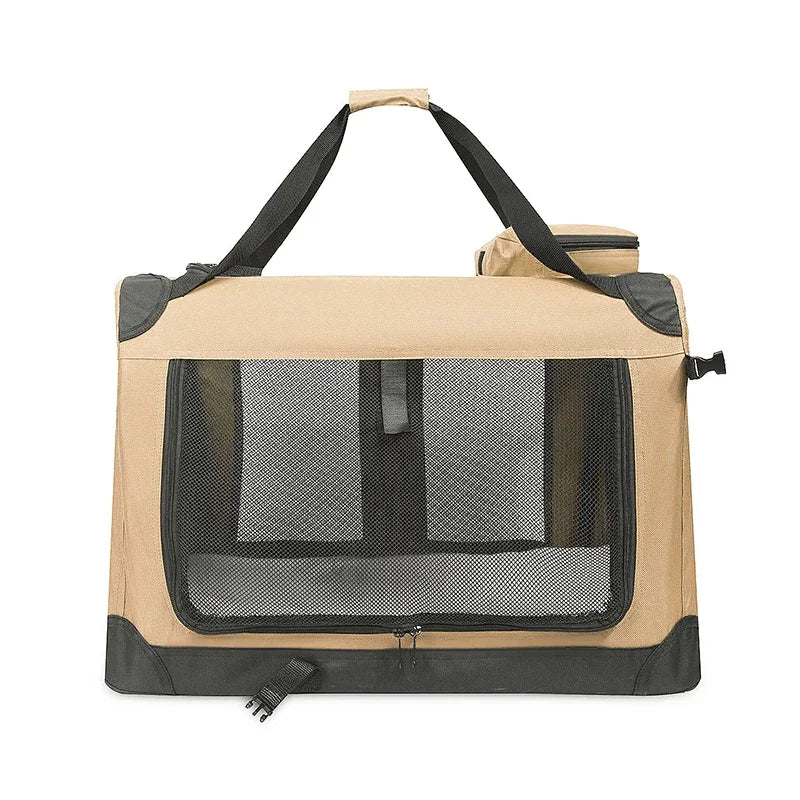 Foldable 3-Door Soft Dog Crate | Travel Pet Carrier with Mat