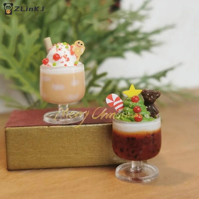 ▶1Pcs Cute Christmas Gingerbread Man Miniature Dollhouse Fruit Ice Cream Mini Ice Drink For Xmas Kids Gift DIY Dolls Accessories Zpaxo