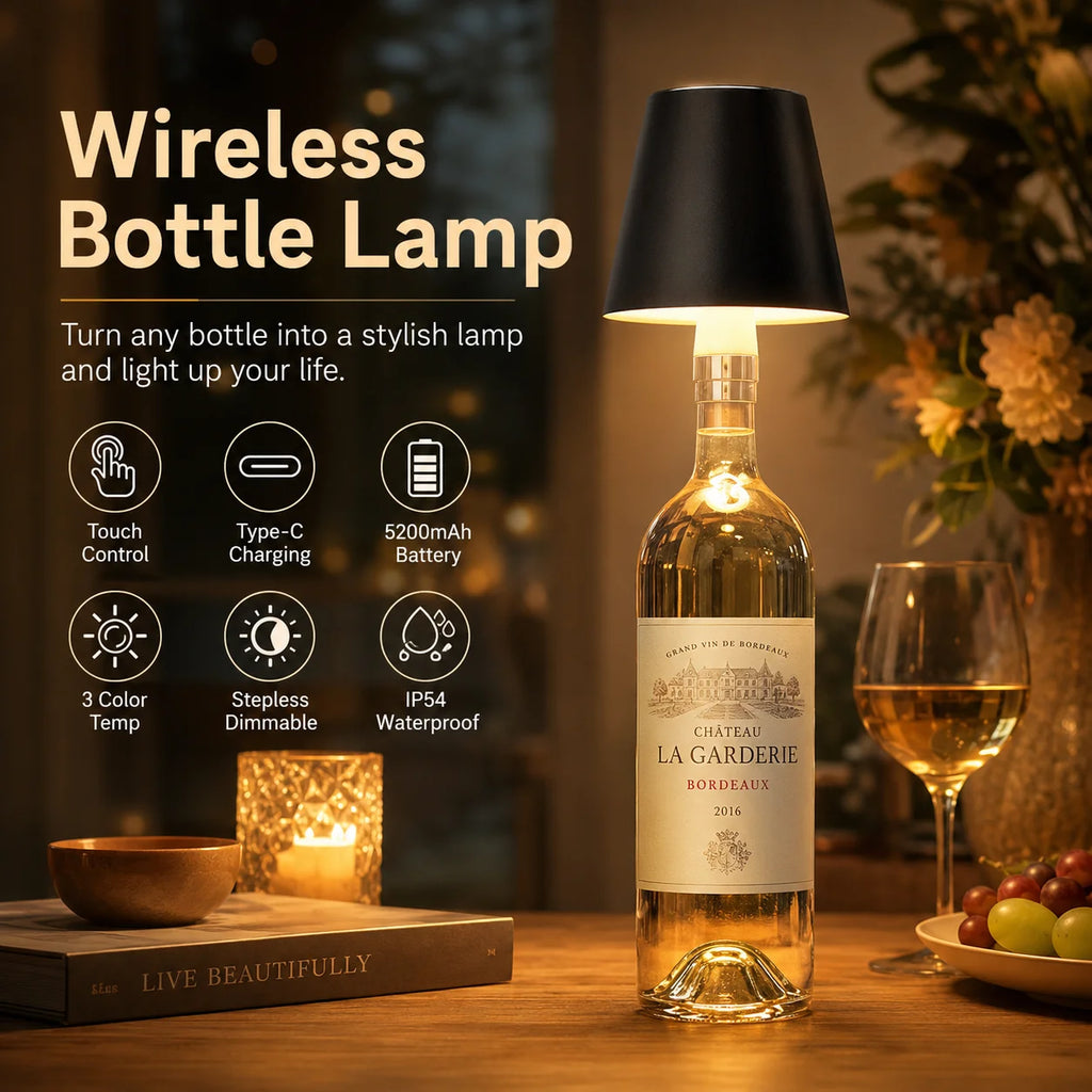 Wireless LED Bottle Lamp Rechargeable RGB Dimmable Wine Bottle Light Portable for Bar Restaurant Camping Party Decor Night Light Zpaxo
