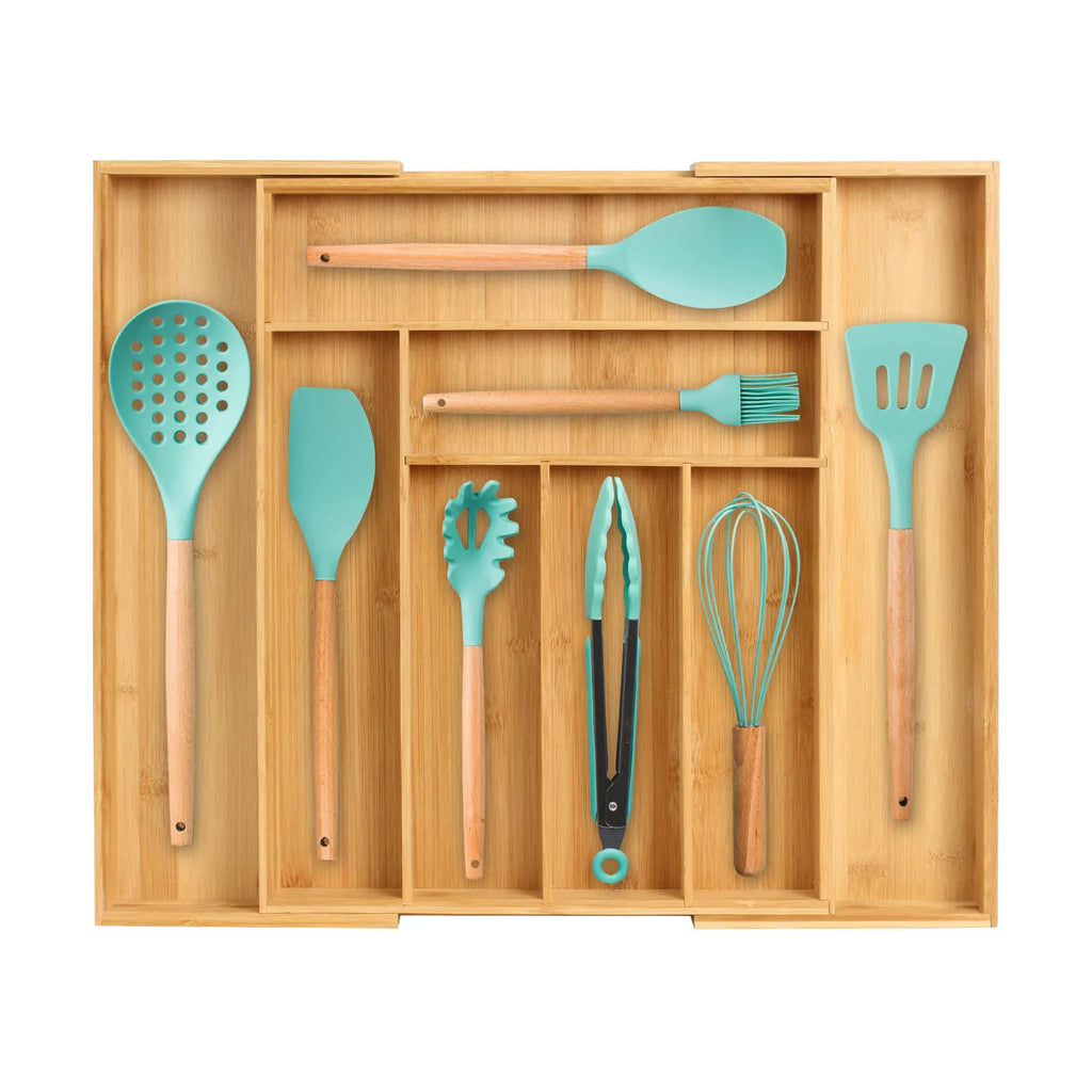 ‌Bamboo Drawer Organizer Expandable Adjustable Cutlery Tray for Kitchen Utensils Silverware Storage Home Organization Tool Zpaxo A