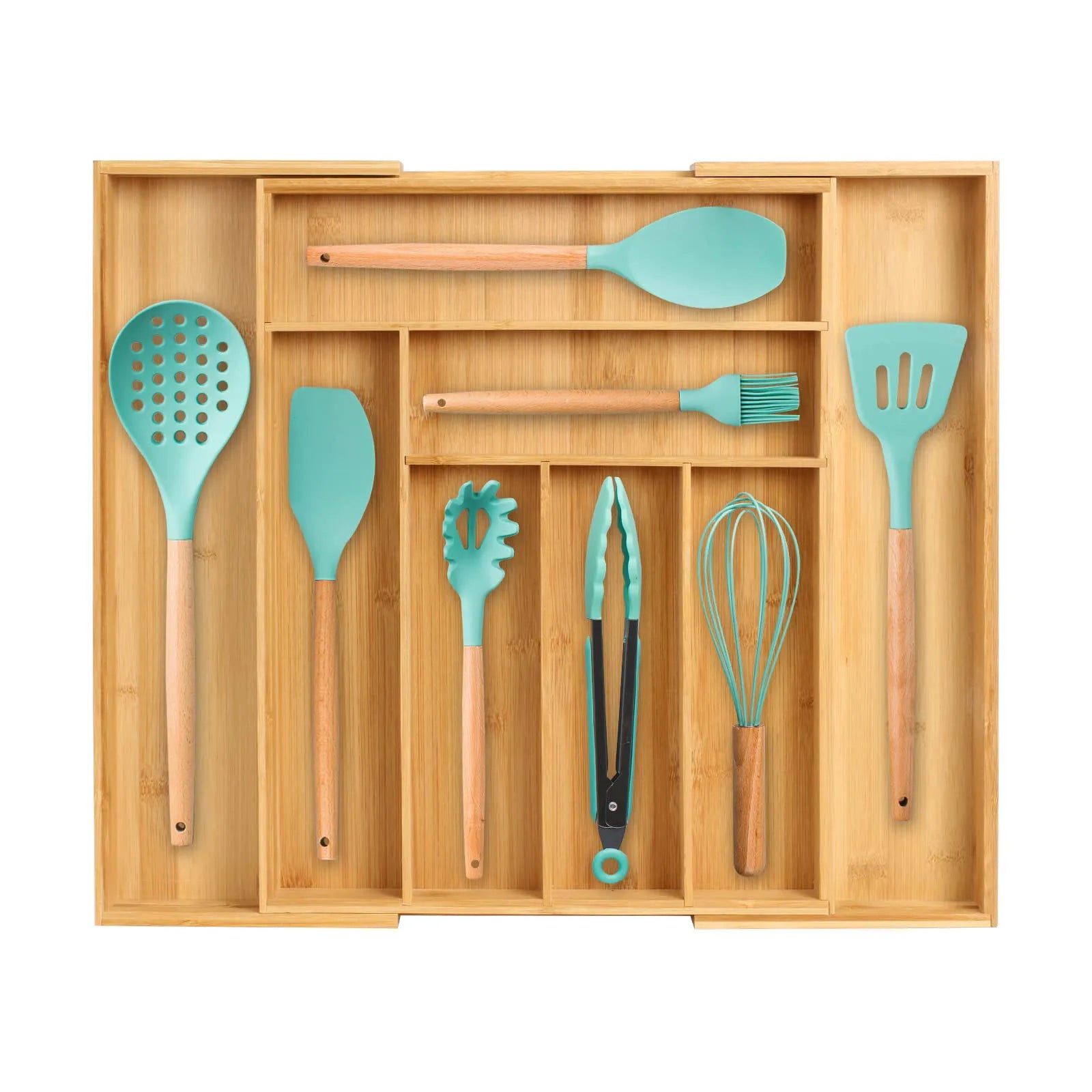 ‌Bamboo Drawer Organizer Expandable Adjustable Cutlery Tray for Kitchen Utensils Silverware Storage Home Organization Tool Zpaxo A