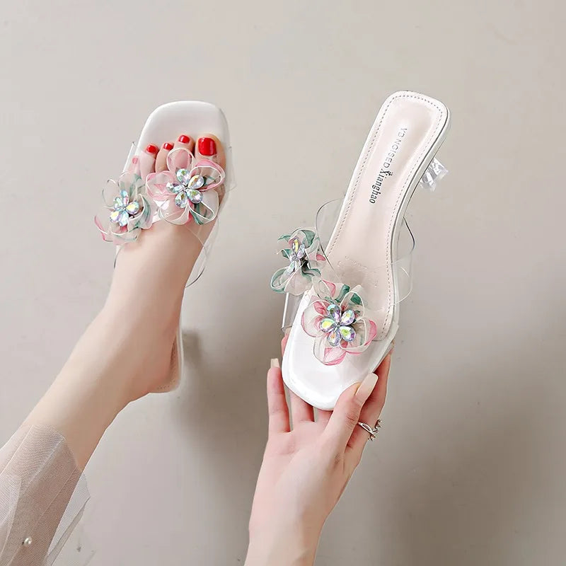 2026 Summer Women's Fashion Rhinestone Flower Embellishment Sandals Zpaxo