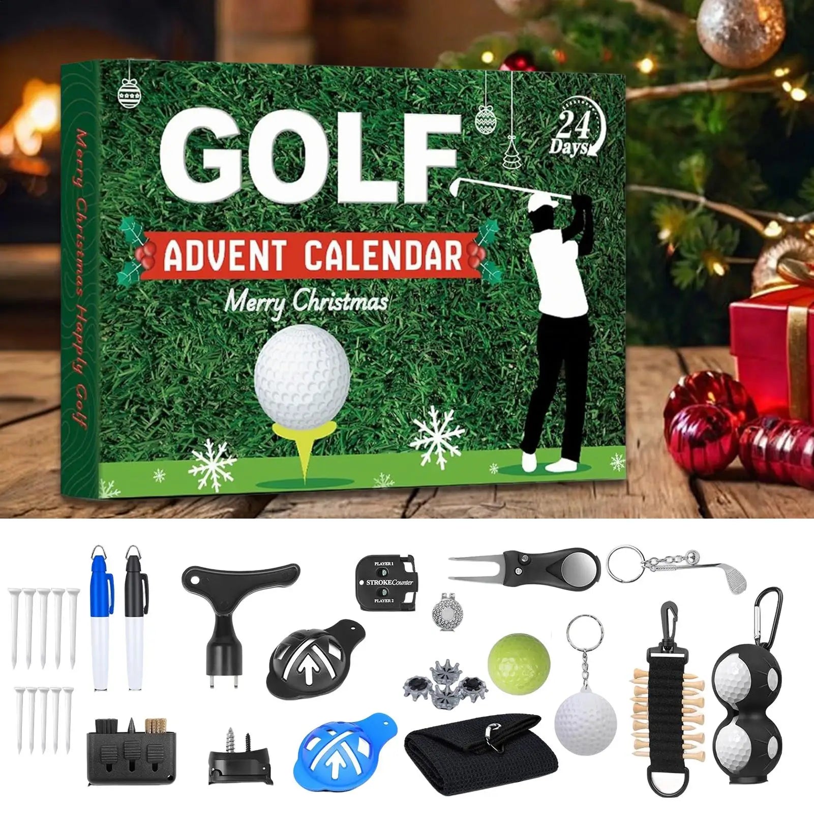 Christmas Countdown Decor 24 Boxes Accessory Golf Themed Design Men
