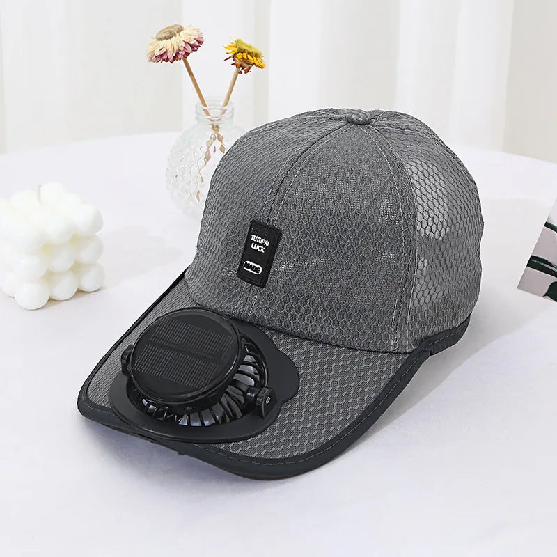 Solar Powered Fan Hat USB Charging Unisex Breathable Mesh UV