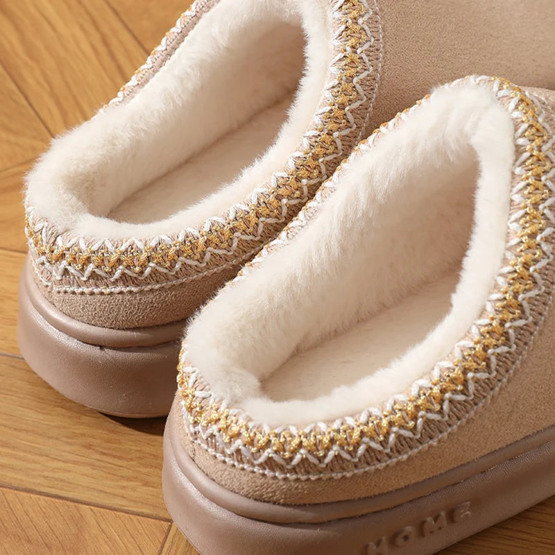 SHAJI Fashion Fluffy Platform Slippers Winter Plush Warm Cotton Shoes