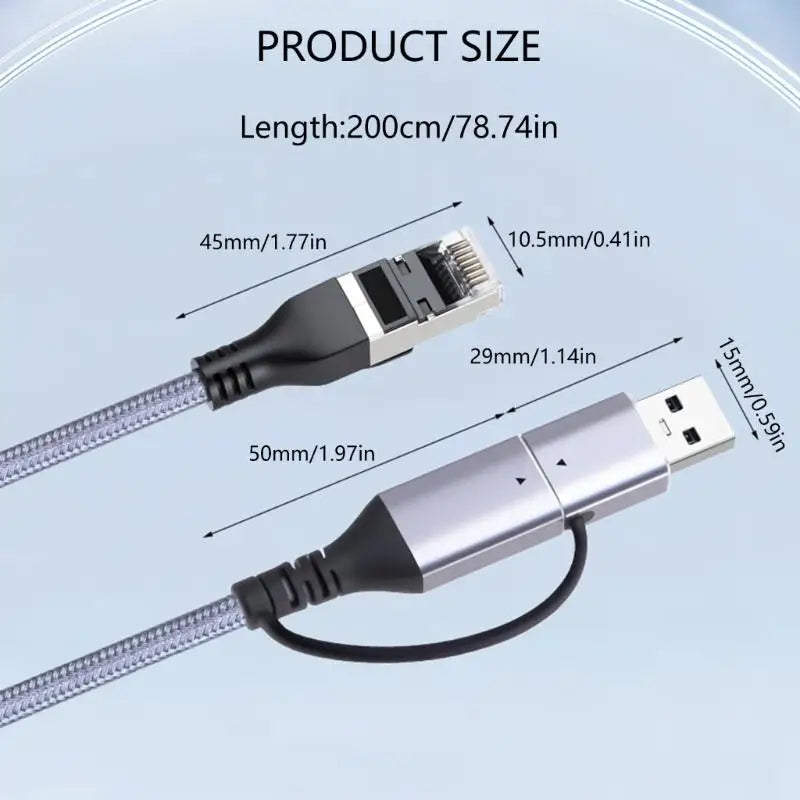 652F USB C RJ45 Converters With Heat Dissipation Design Braideds Cable For Wireds Networking Zpaxo