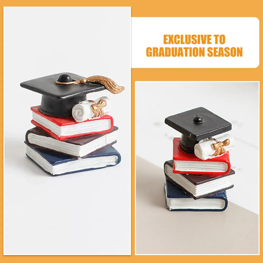 Graduation Cake Toppers Doctoral Cap Stacked Books Academic Theme