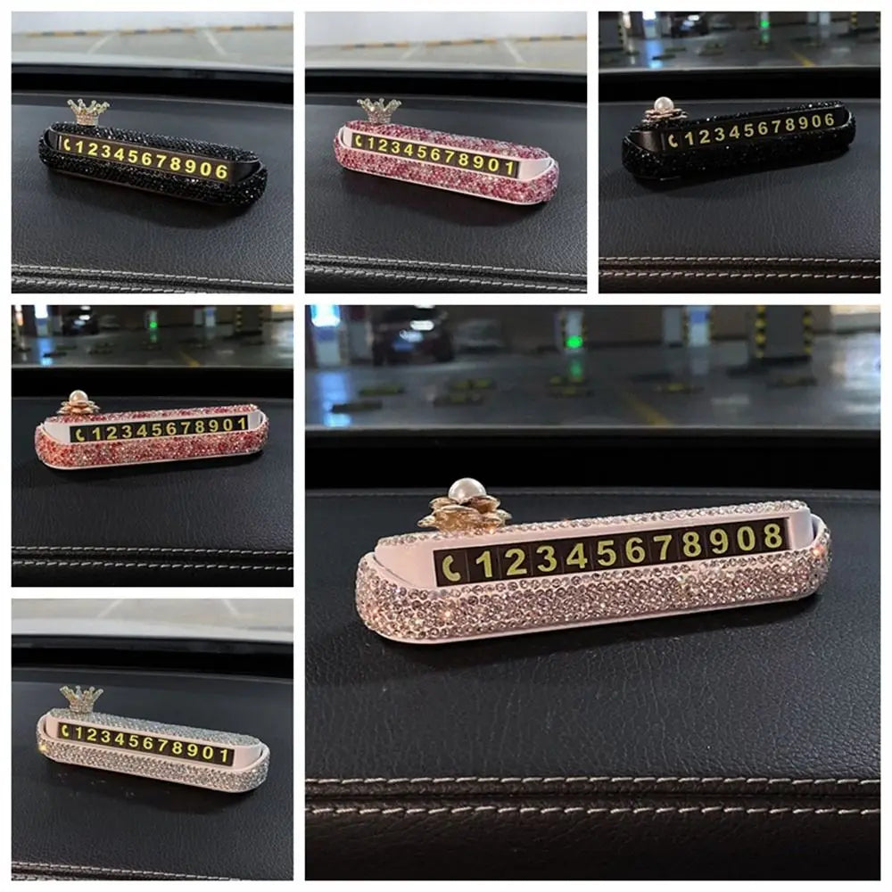 Diamond Car Temporary Parking Sign Rhinestone Phone Number Hidden Zpaxo