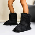 2025 New Women Fur Boots Luxury Fashion Shoes Comfortable Outdoor Flat Shoes Women Fluffy Plush Warm Mid Calf Snow Boots Women Zpaxo black 41
