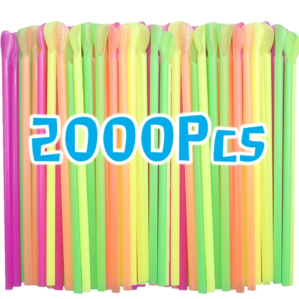 50- Spoon Straws Milkshake Smoothie Beverage Drinking Straw Birthday