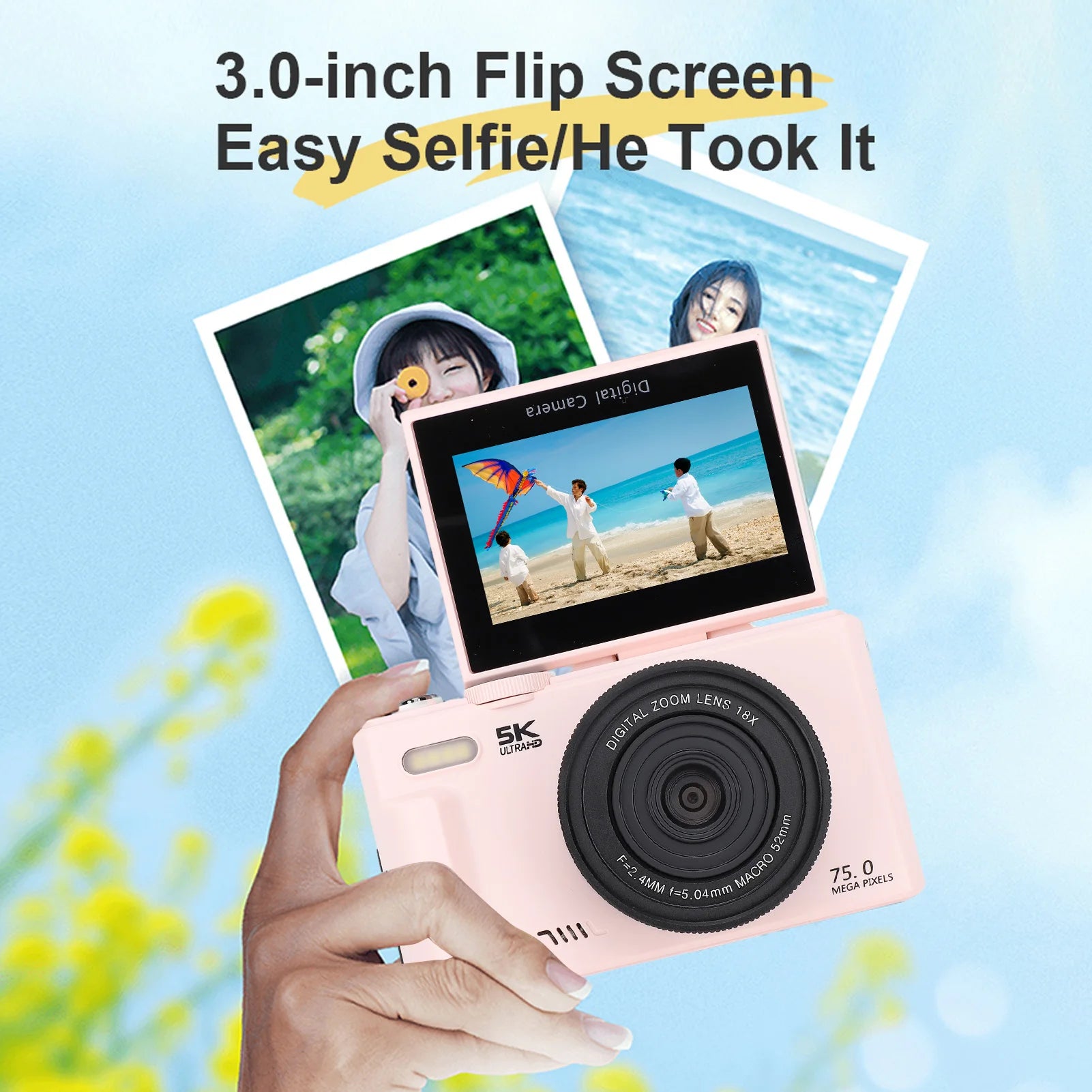 Wifi 75MP Vlog Camera Multifunctional Lightweight 18X Digital Zoom
