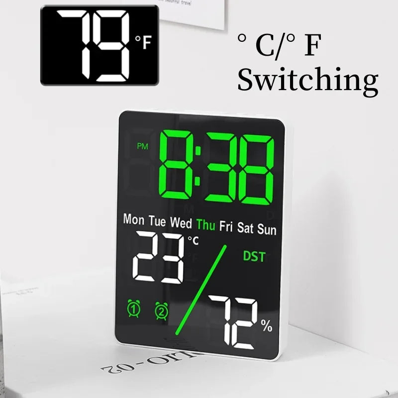 Digital Alarm Clock Desktop 3-Level Brightness Dimmable Led Electronic Wall Clock Temperature and Humidity Display Table Clock Zpaxo