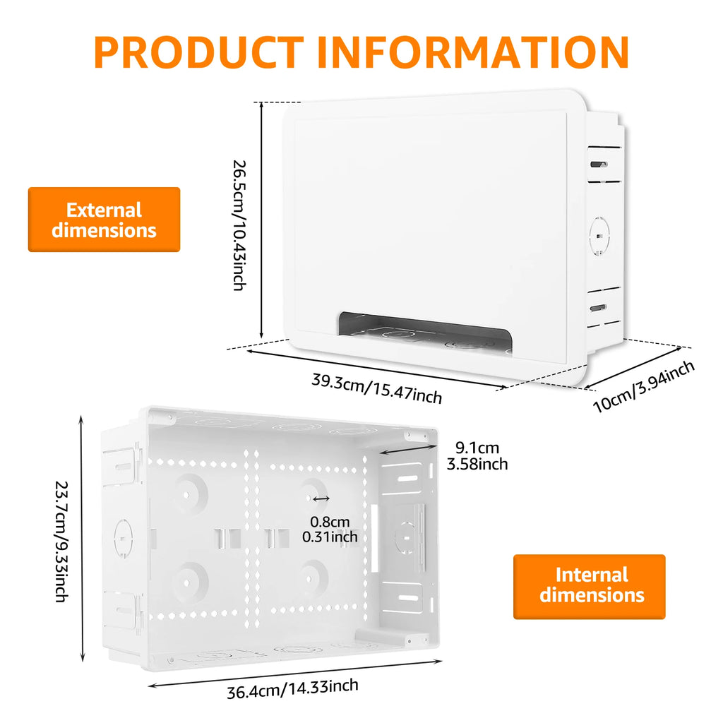 Cable Management Kit 9inch in-Wall TV Media Box Recessed TV Outlet & Network Enclosure in-Wall Enclosure, TV Home Theater Box Zpaxo H9x W14.3 x D3.9inch 9inch